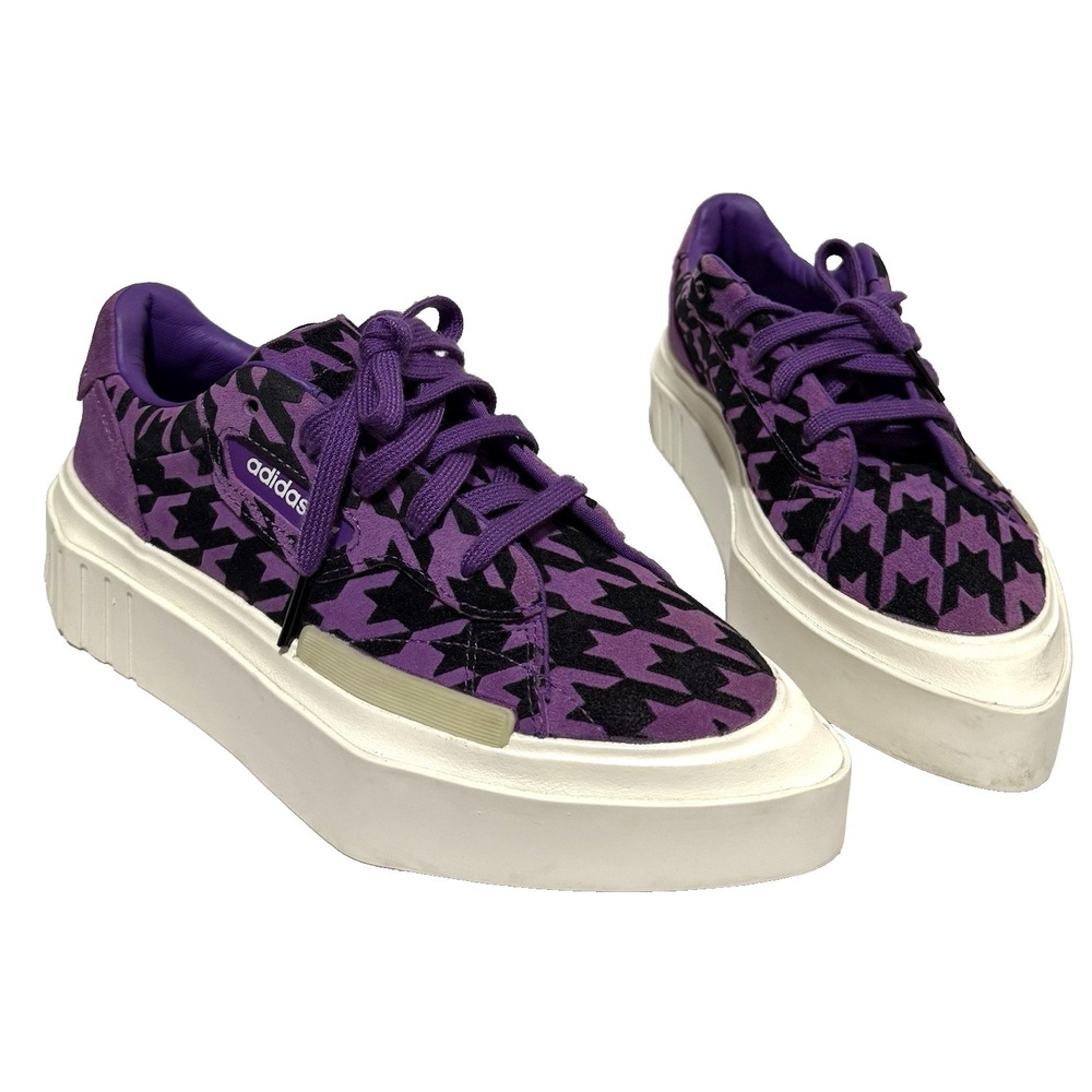 Adidas Originals Sneakers Women Size 6 Hypersleek Purple Black Houndstooth Suede - Picture 2 of 9